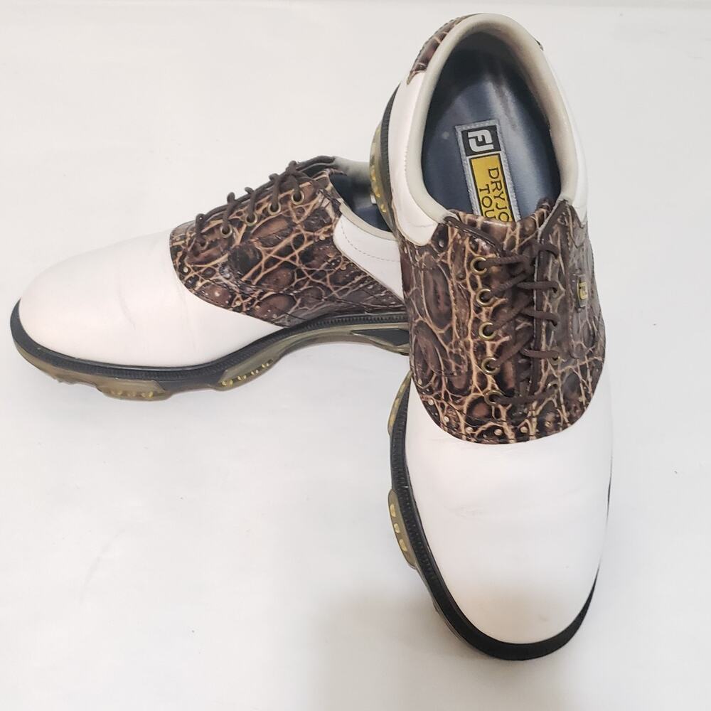Footjoy FJ Dryjoys Tour Mens SIZE 7.5M Golf Shoes 53754 White Brown Lizard - Picture 15 of 16